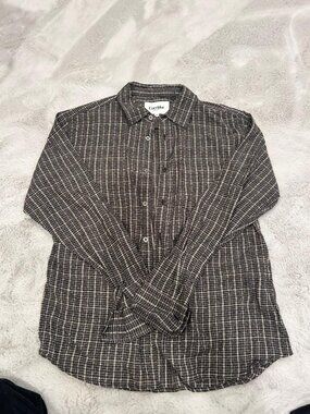 Corridor Men's Button Down, Black and Tan Plaid, Size M